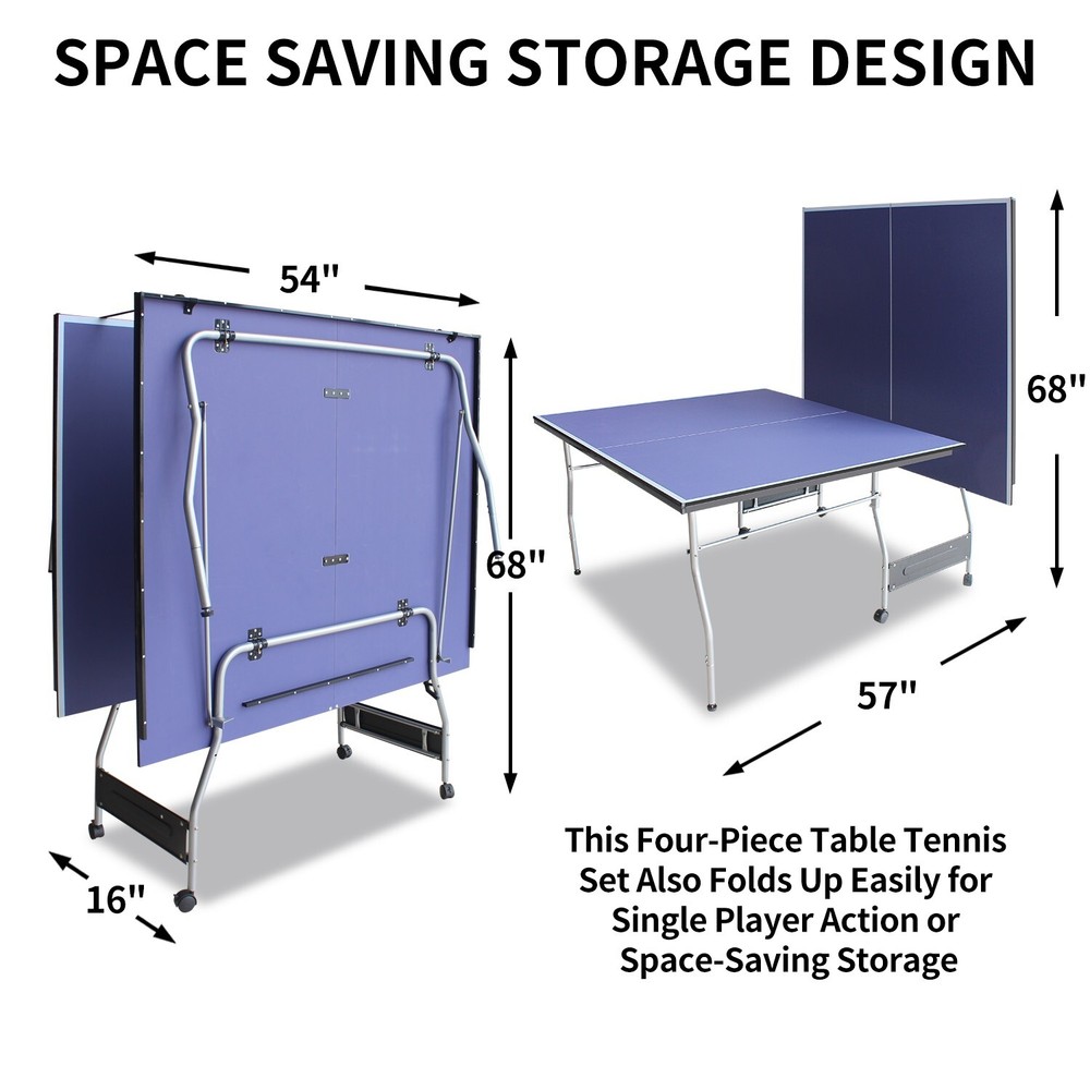 8ft Mid-Size Table Tennis Table Foldable & Portable Ping Pong Table Set