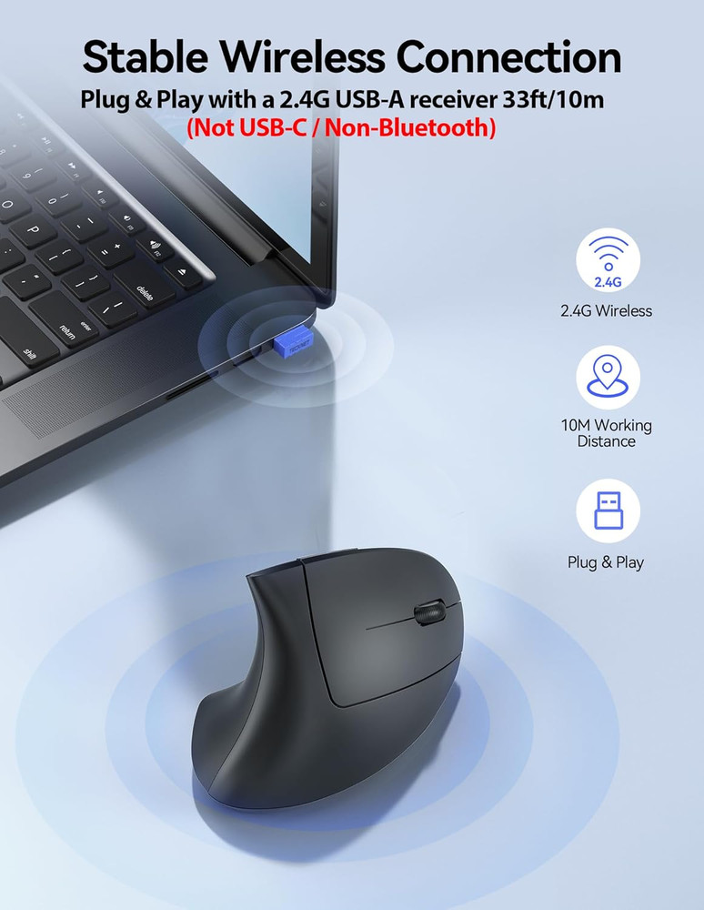 TECKNET Ergonomic Mouse Wireless, Echargeable Mouse Wireless Silent for Carpal T