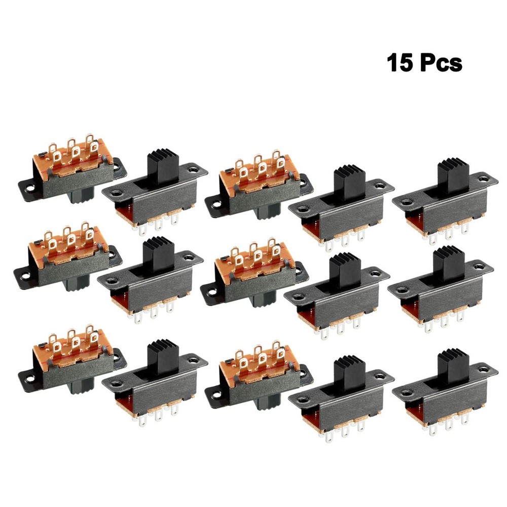 15 Pcs 7mm Vertical Slide Switch DPDT 6 Terminals PCB Panel Latching