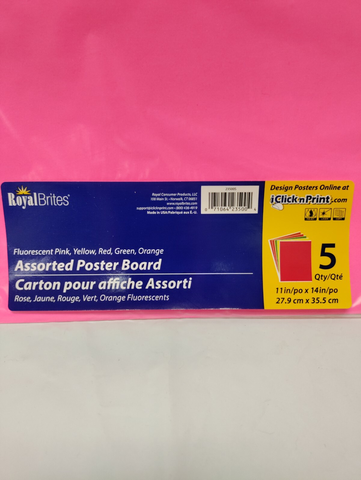 Royal Brites Premium Coated Poster Board, 11 x 14, Assorted, 5/Pack