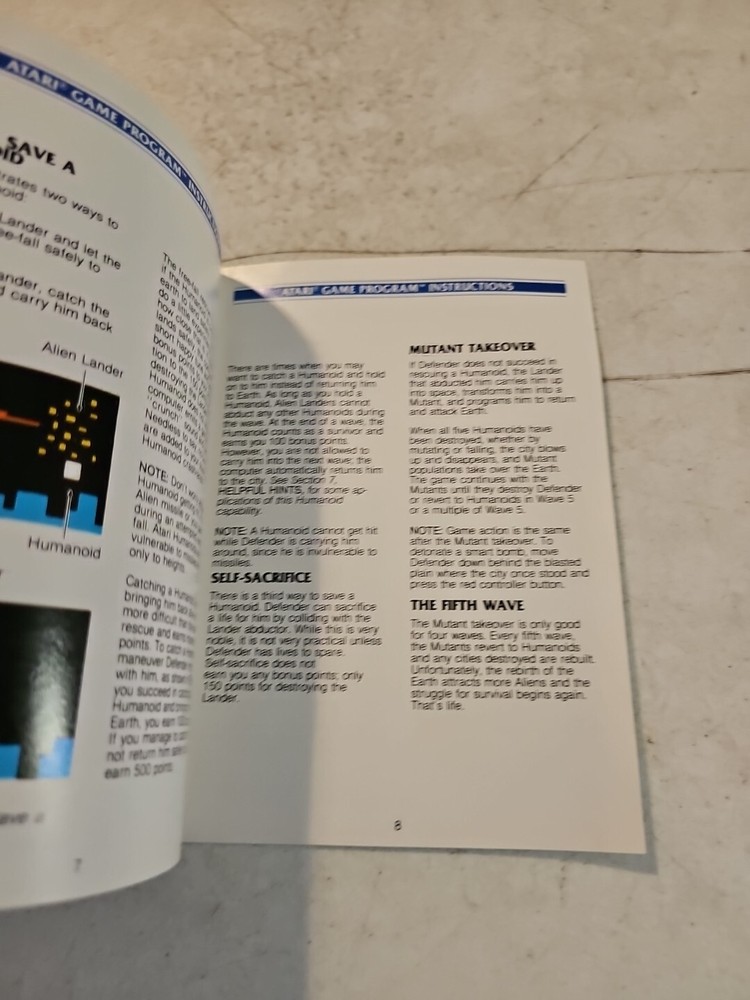 Defender Atari Video Game Program Instructions Insert Vintage 1982