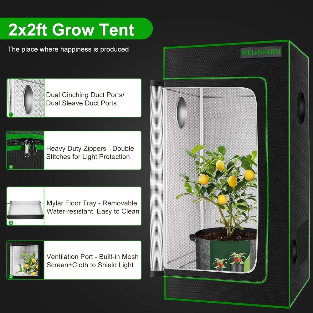 Versatile Hydroponic Grow Tent - 2x2 Size with Transparent Observation Windows