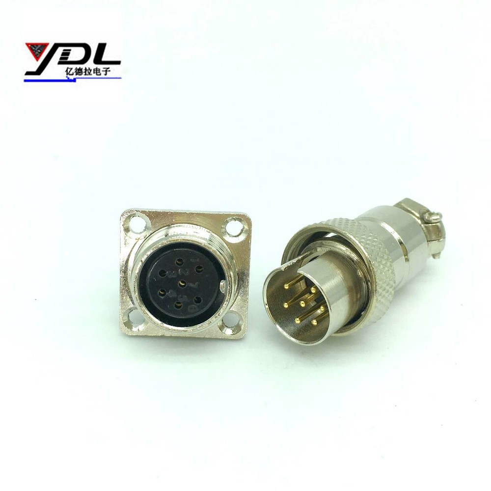 2set M16 GX16 7-Pin Aviation Plug Connector Reverse direction Panel Mount Square