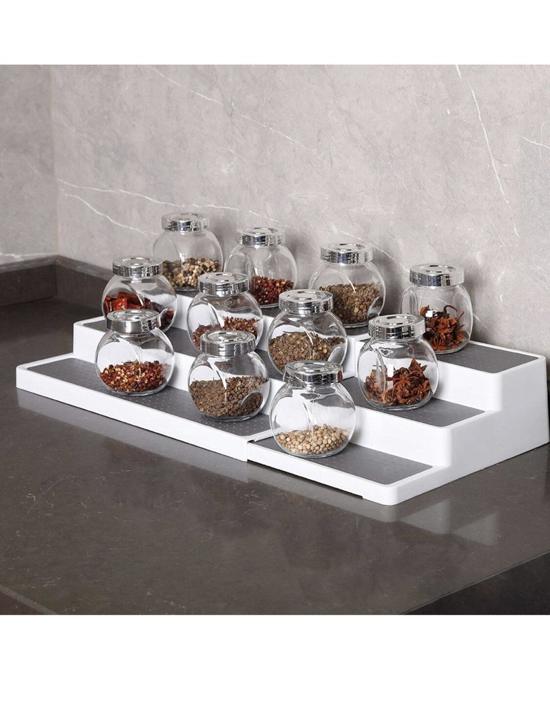 YCOCO 3-Tier Expandable Spice Rack Step Waterproof Adjustable 14.5” to 26” Large