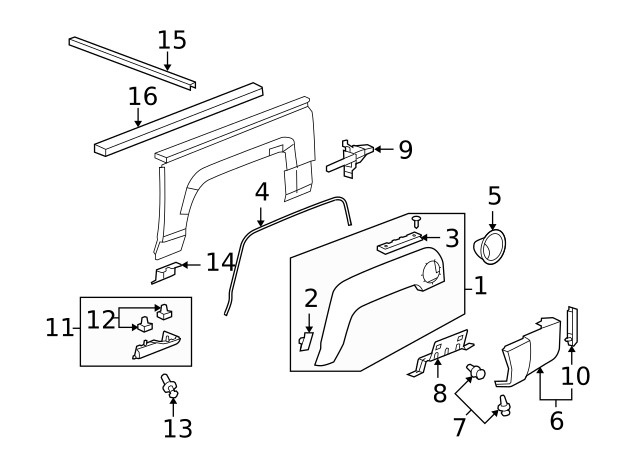 Genuine GM Passenger Side Quarter Panel Lower Finish Panel Bracket 94736966