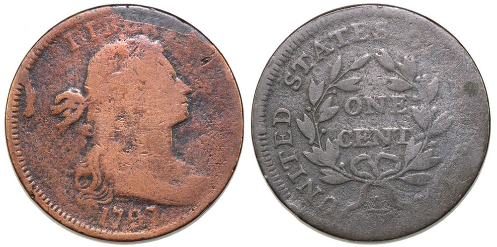 1797 1c S-131 Stemless Draped Bust Large Cent