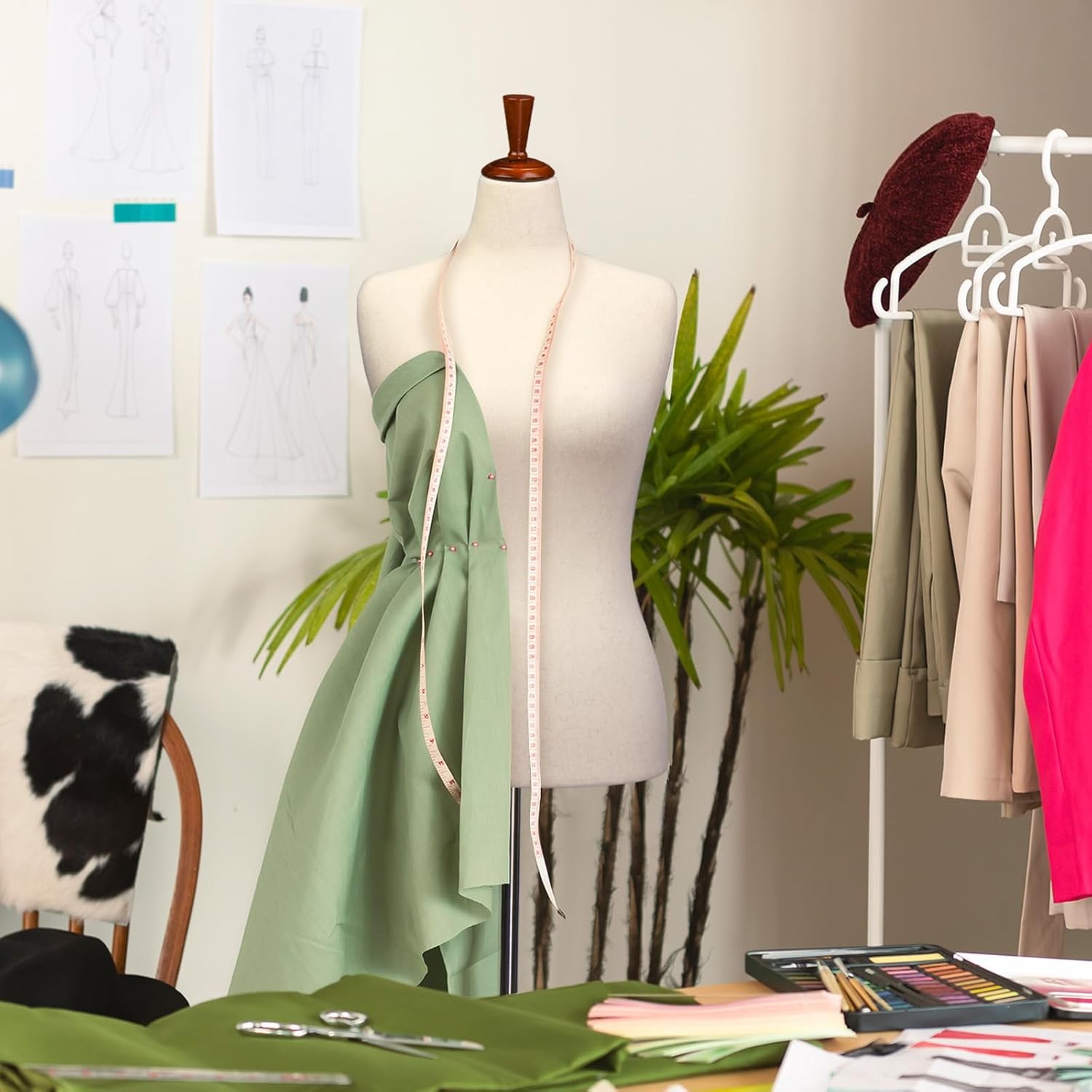 Female Dress Form Adjustable Height Torso Body with Upgraded Tripod Stand