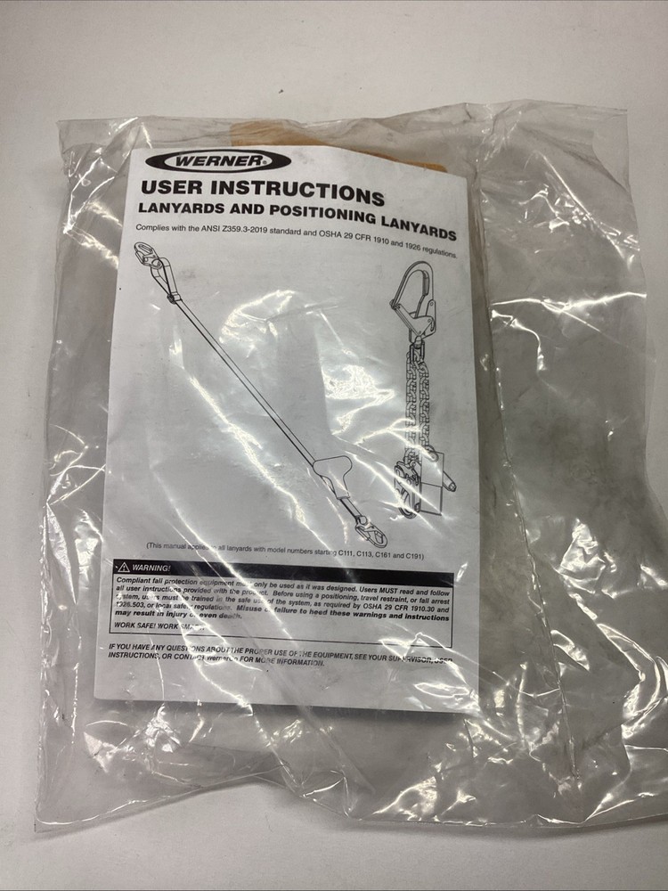 Werner C111506 6' Web Positioning Adjustable Lanyard Snap Hook Yellow