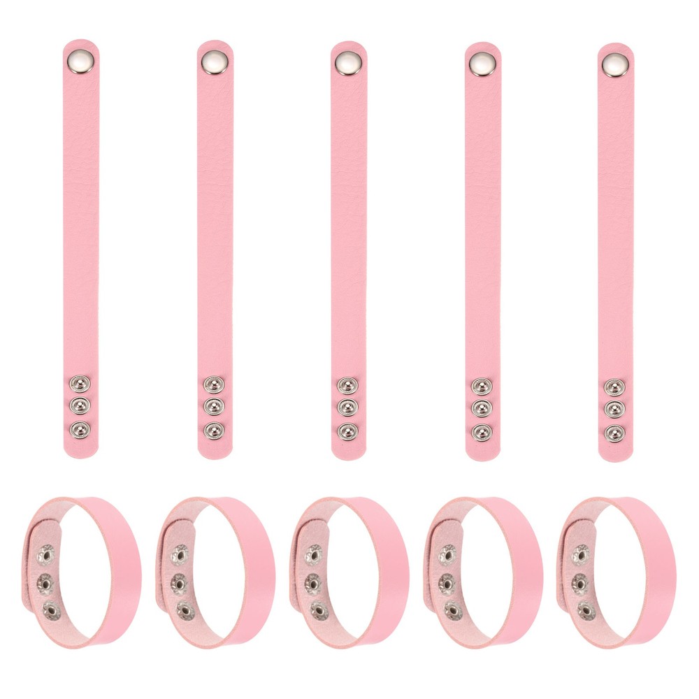 10 Pcs Plain Leather Bracelets Leather Snap Bracelets, Pink