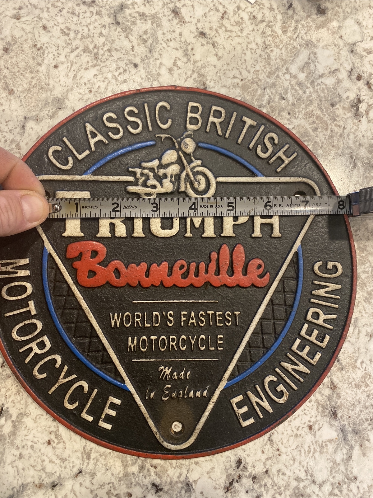 Triumph Motorcycle Sign Cast Iron Plaque Harley Davidson Collector Patina 3+LBS
