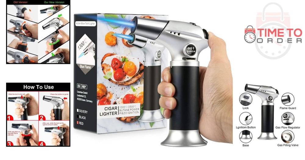 Kitchen Blow Torch Aluminum Refillable Adjustable Flame Cooking BBQ Baking