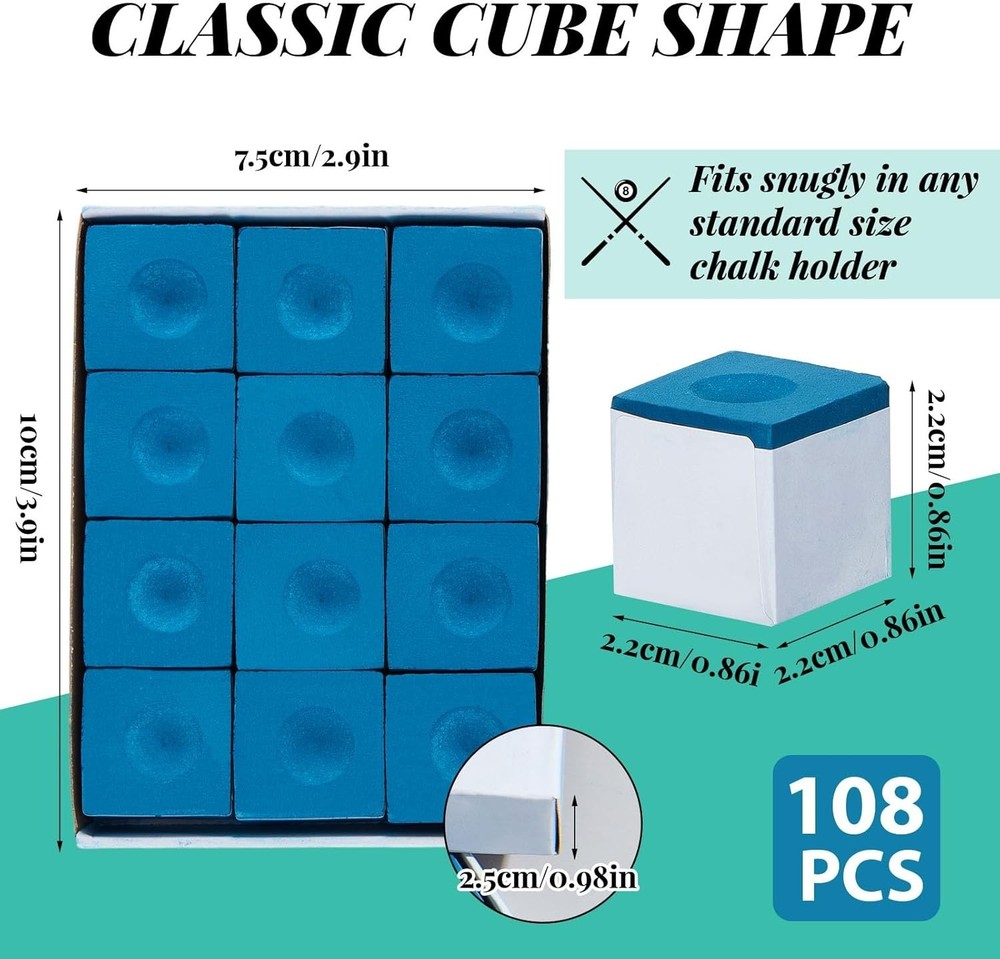 72 Blue Pool Chalk Cubes for Enhanced Game Precision and Performance