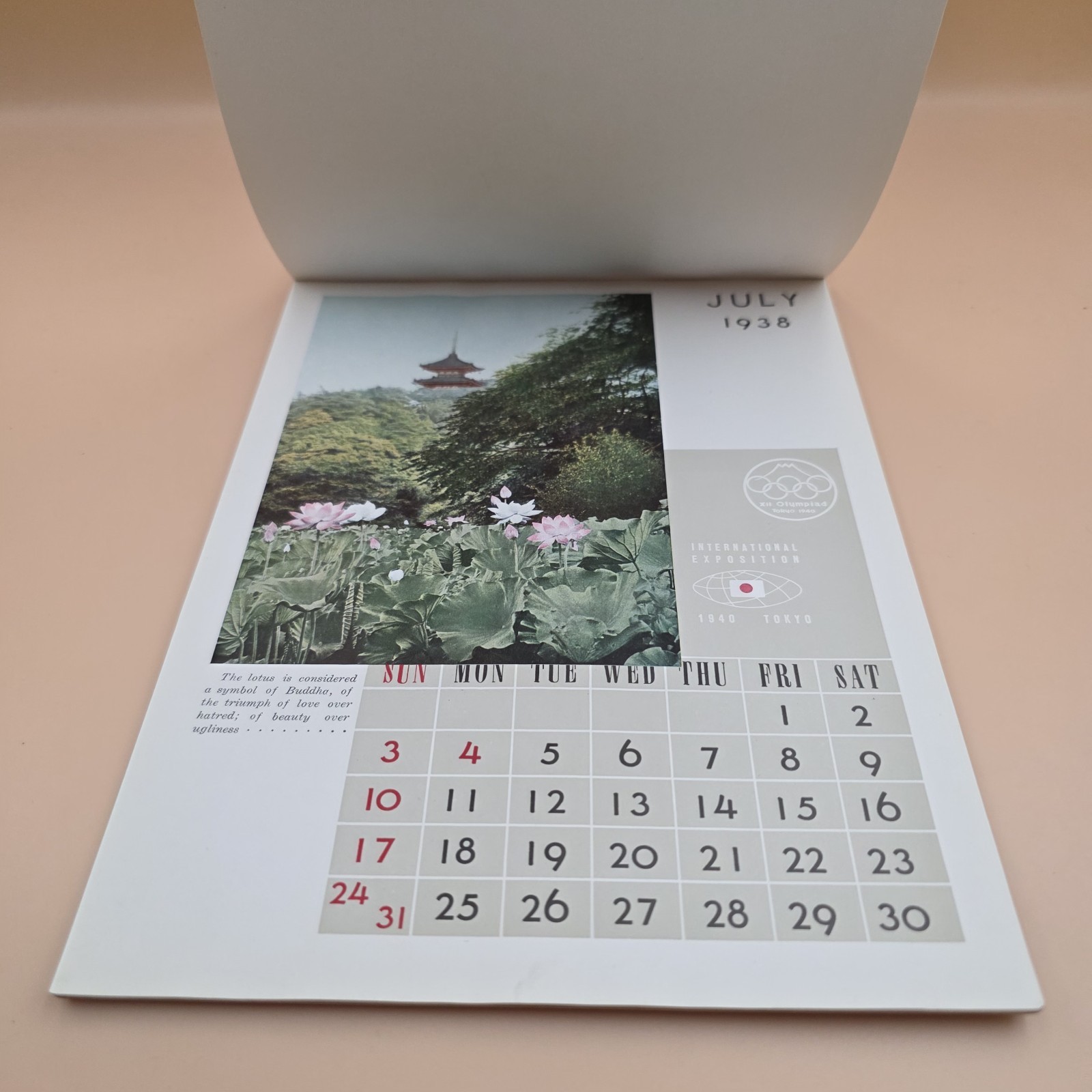 RARE XII Olympiad Ephemera Tokyo Japan 1938 Calendar WWII Canceled 1940 Olympics