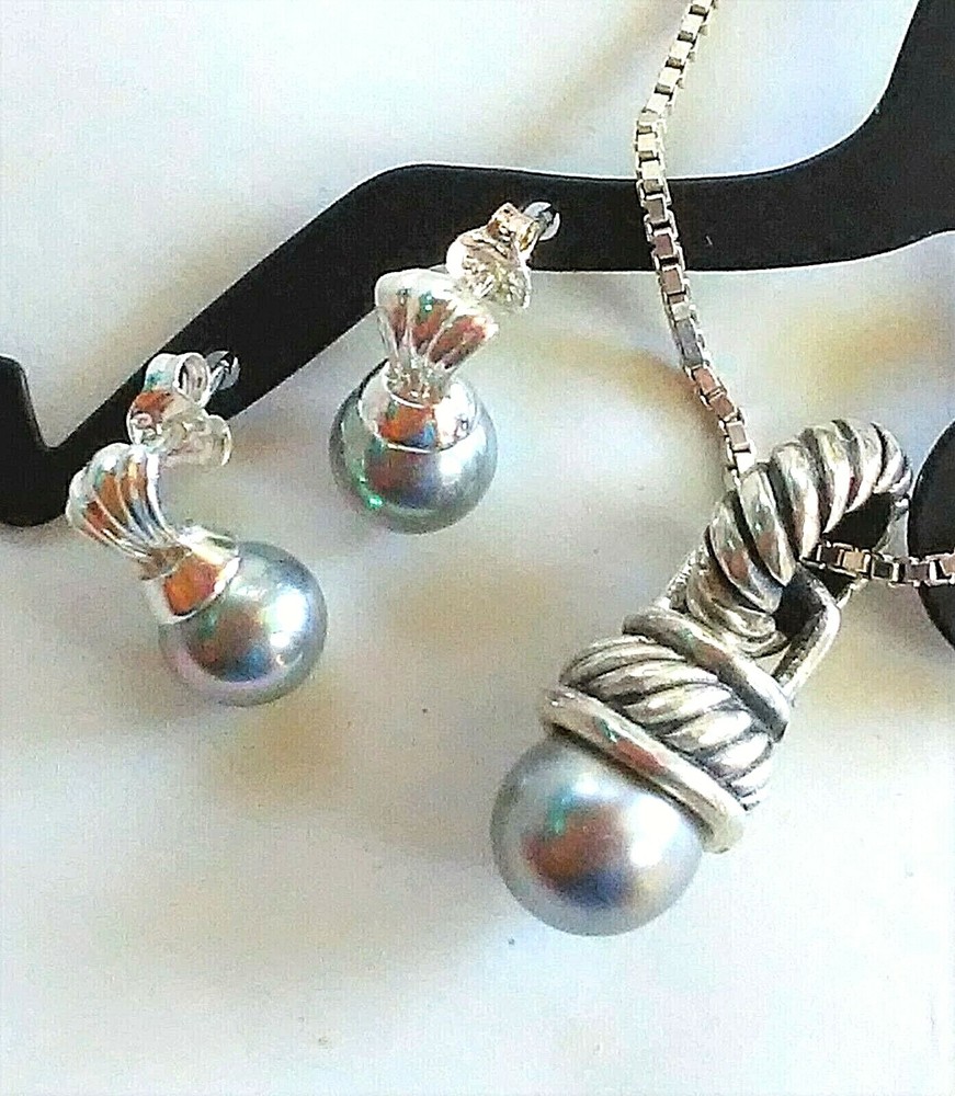 Grey Pearl Sterling Silver Set