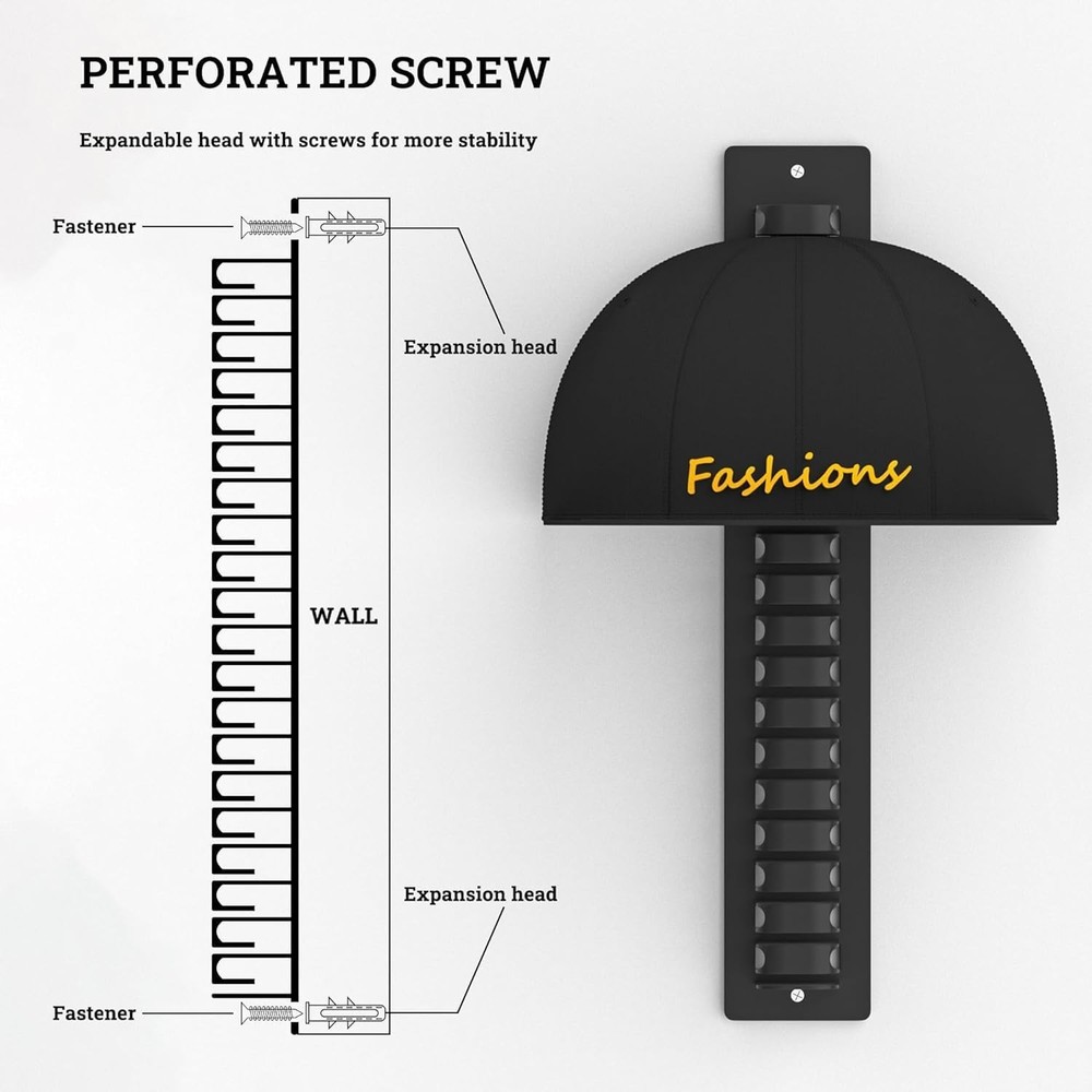 Versatile Hat Organizer: Wall-Mounted, Holds 19 Caps with 2 Installation Types