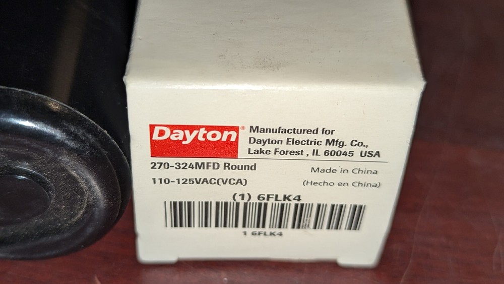 (1) Dayton 6Flk4 Round Motor Start Capacitor 270-324 MFD