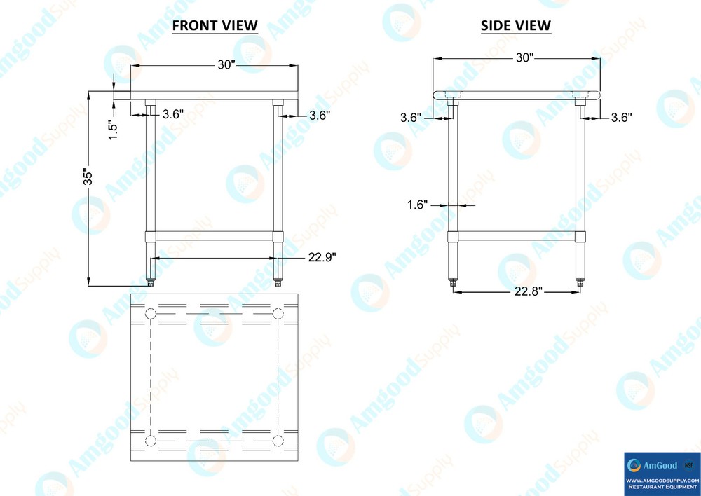30" X 30" Stainless Steel Work Table With Galvanized Undershelf