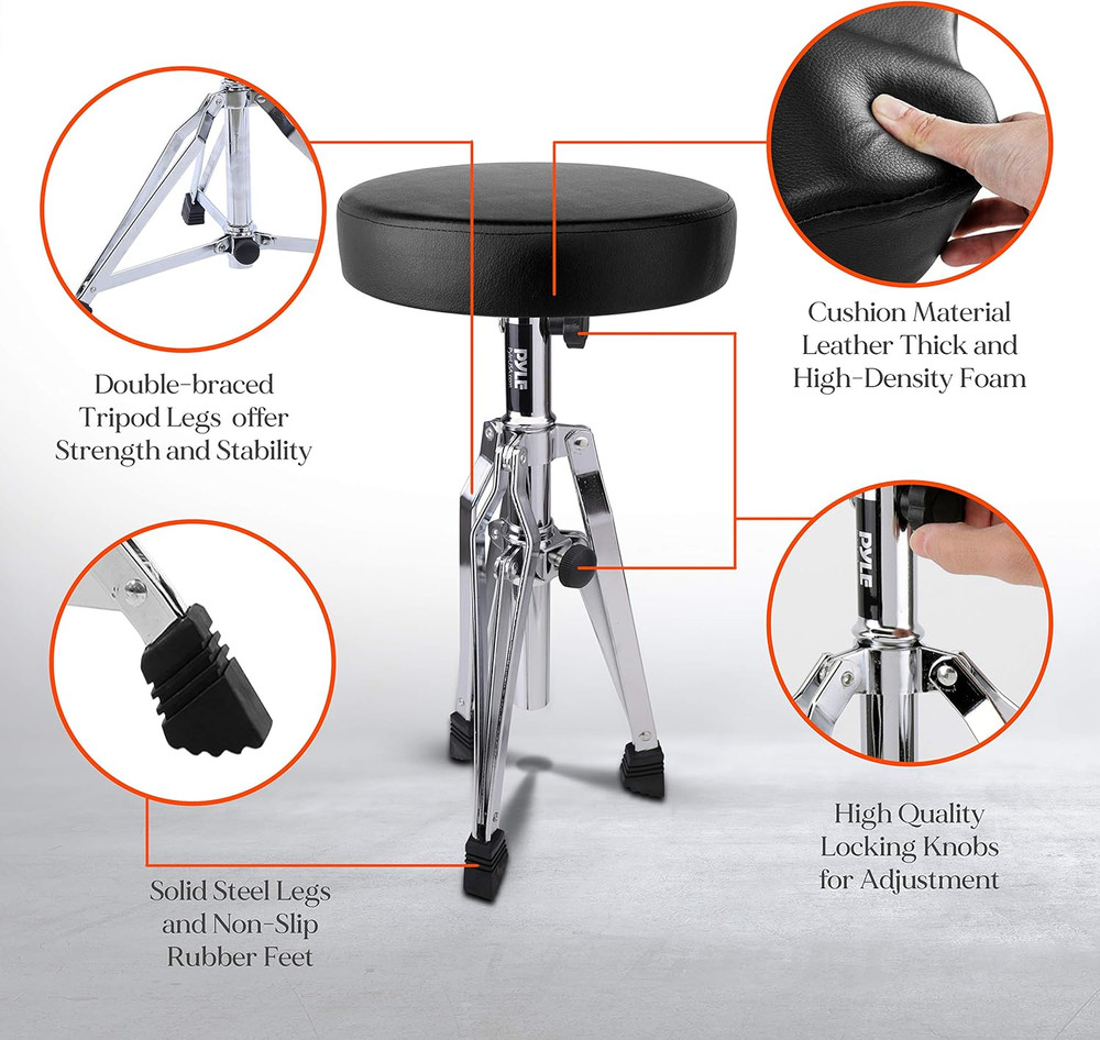 Adjustable Drum Throne Stool - Portable with Double-Braced Tripod Legs, Foam-Cus