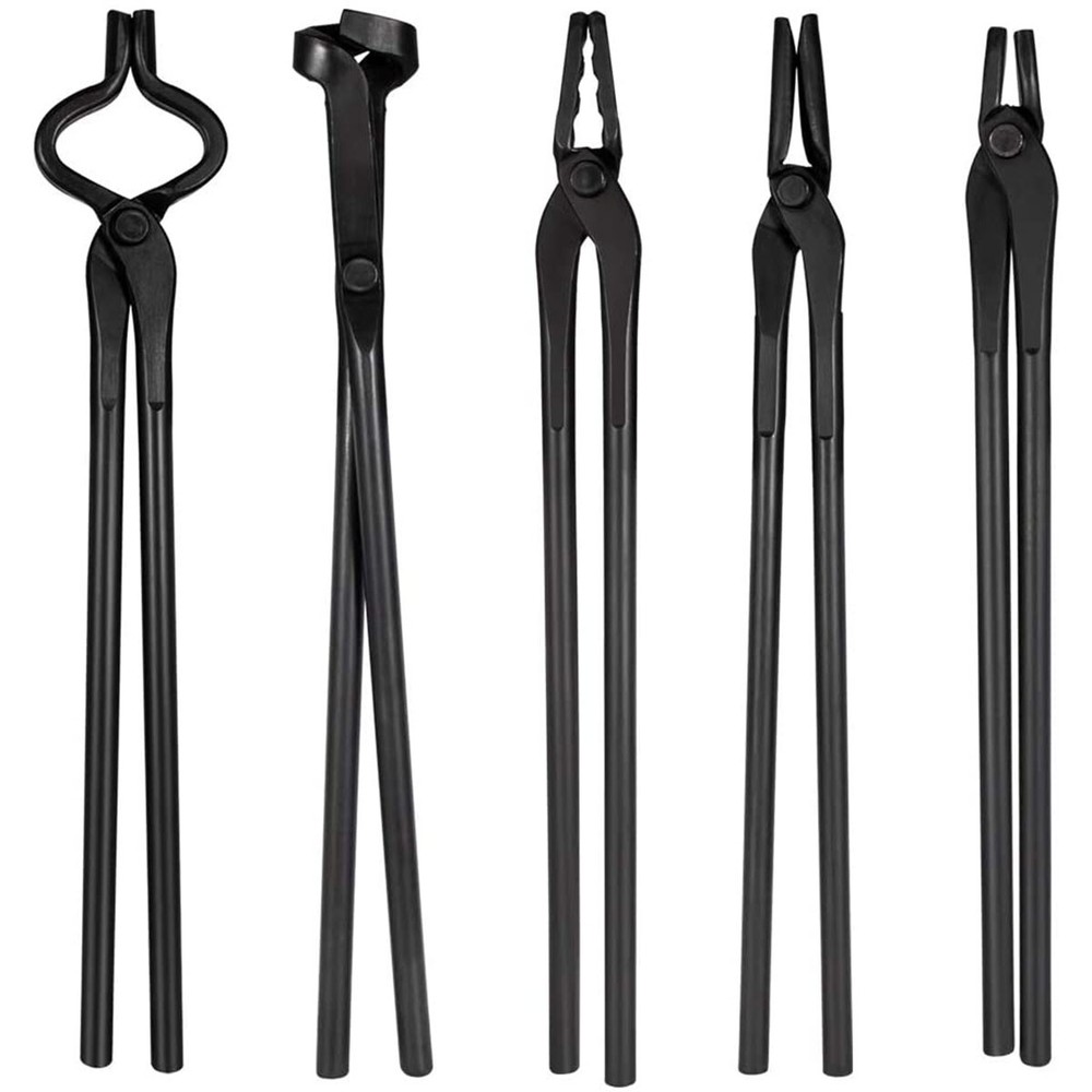 5PC Knife Making Blacksmith Tongs Bladesmith Hand Tool Set Anvil Vise Forge Flat