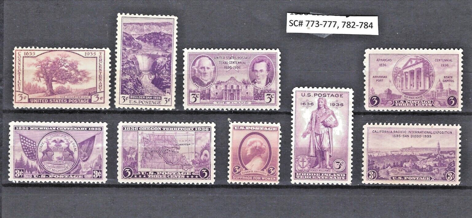 1935–36 US Stamp Set #772-77, 782-84 MINT NH Commemoratives + FREE SHIPPING