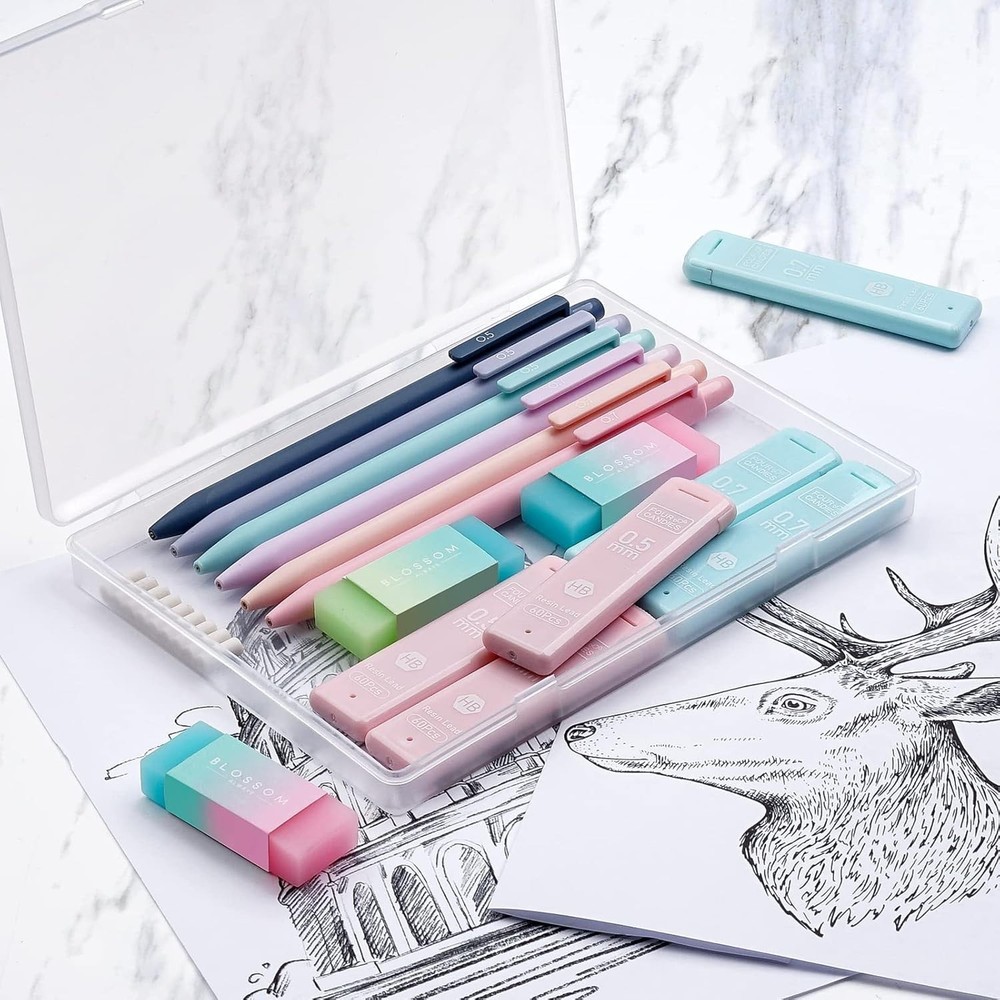 Lightweight 6PCS Mechanical Pencils - Triangular Grip & Extra Leads for Writing