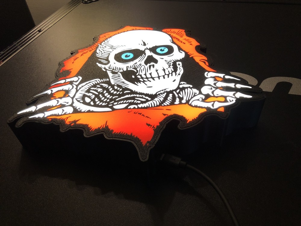Powell Peralta Ripper Logo, 3D Printed LED Light Box, USB-C Power Cable