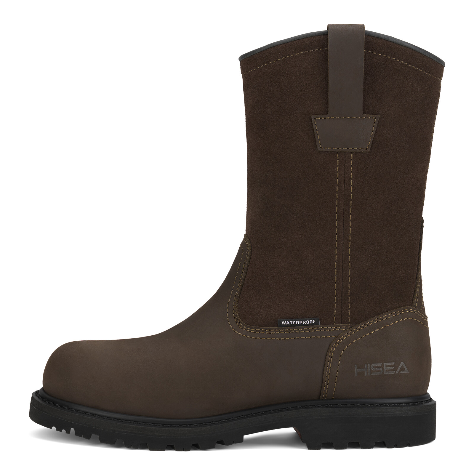 HISEA Men Steel Toe Safety Work Boots Pull On Waterproof Leather Wellington Boot