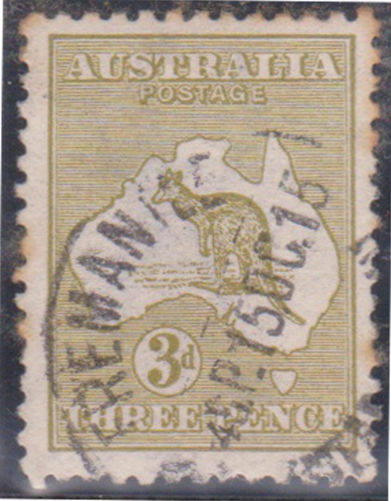 (F236-103) 1913 AU 3d olive Kangaroo stamp (DB)