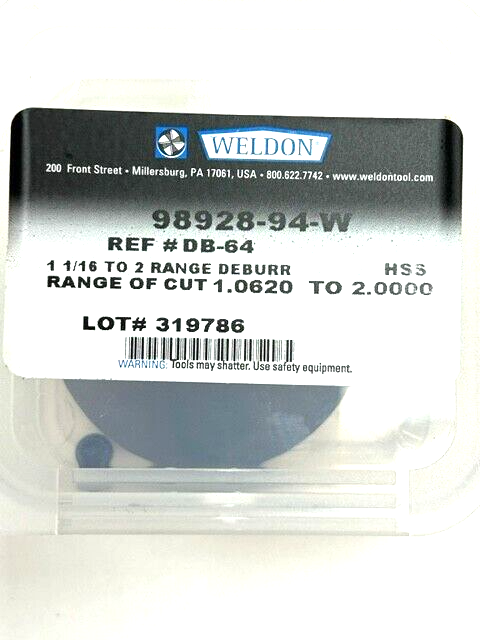 WELDON DB-64 1-1/4 - 2" RANGE 90 DEG ZERO FLUTE COUNTERSINK - USA