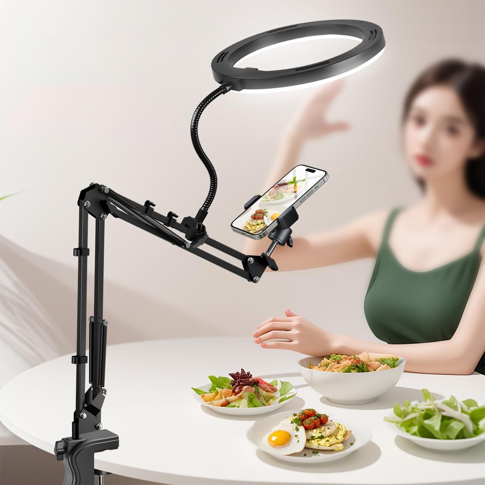 Overhead Mount with Ring Light, 6.5in Selfie Ring Light for Desk，,Adjustable ...