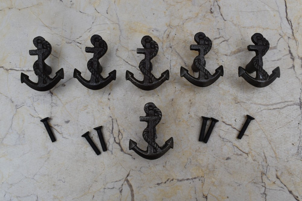 Vintage Cast Iron anchor door cabinet drawer handles pull rustic Knobs 6 pcs