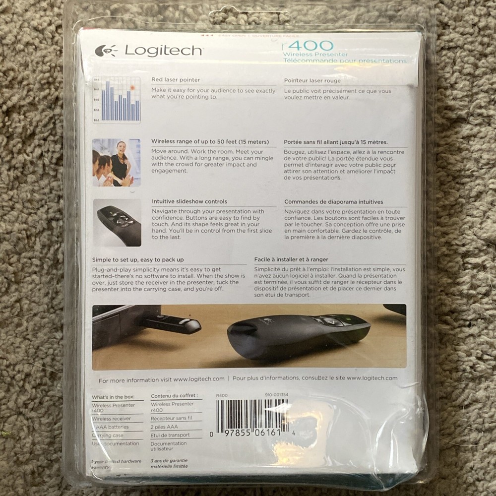 Logitech R400 Presenter Remote Control & Laser Pointer 910-001354