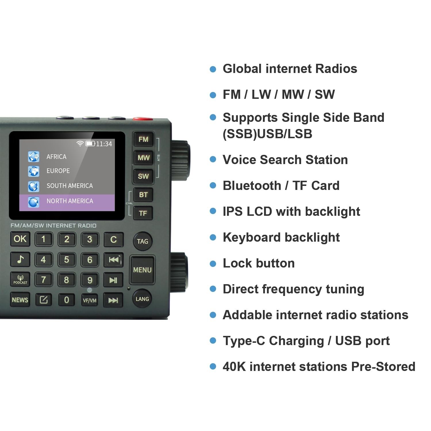 Choyong LC90 Shortwave Receiver AM/FM/SSB/LW - Internet Radio Via Wifi/4G/E-Sim