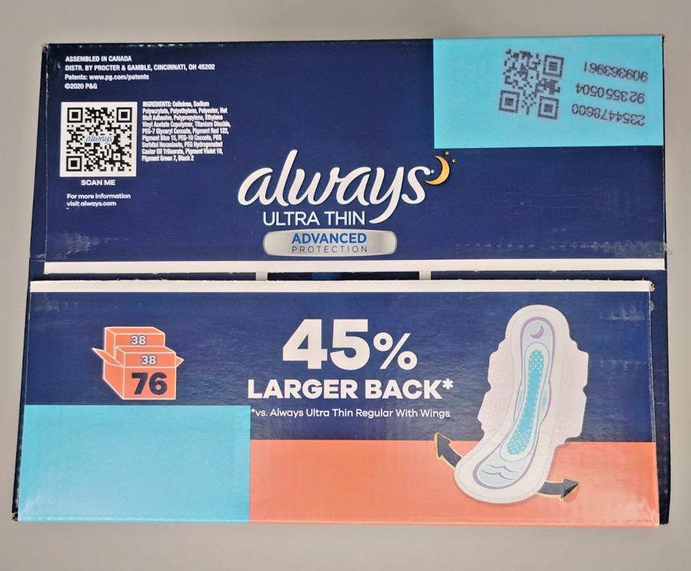 Always Ultra Thin Advanced Protection Overnight, 76-Pads
