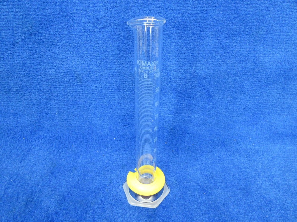 Kimble Kimax Graduated Cylinder 100ml Glass Class B Blue Single Bumper 20025