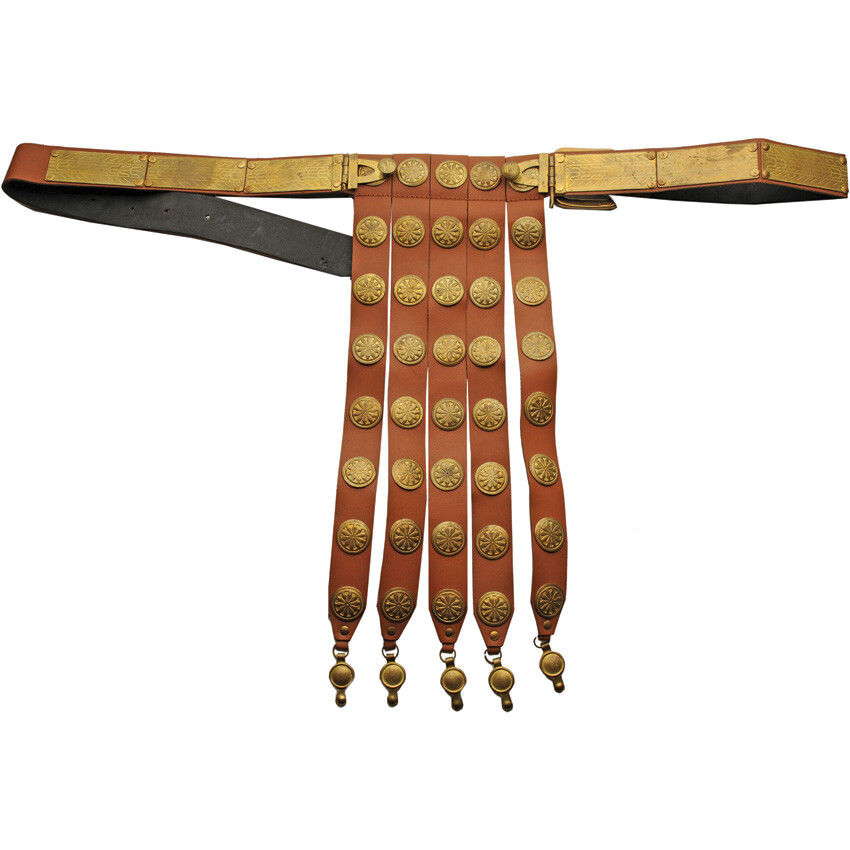 Roman Belt Brown Leather Construction With Gold-Color Metal Accents Adjustable