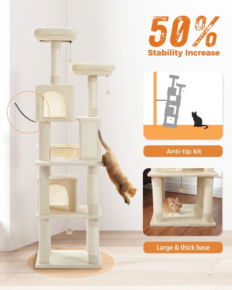 Upgrade Cat's Playtime: Multi-Level Cat Tower with Extra thick scratching Post