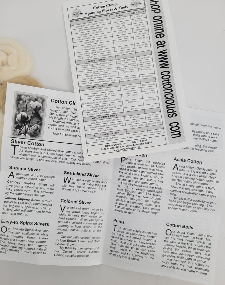Cotton Clouds Wool Sample .6 oz. Package Information Pamphlet - Price Guide 2012