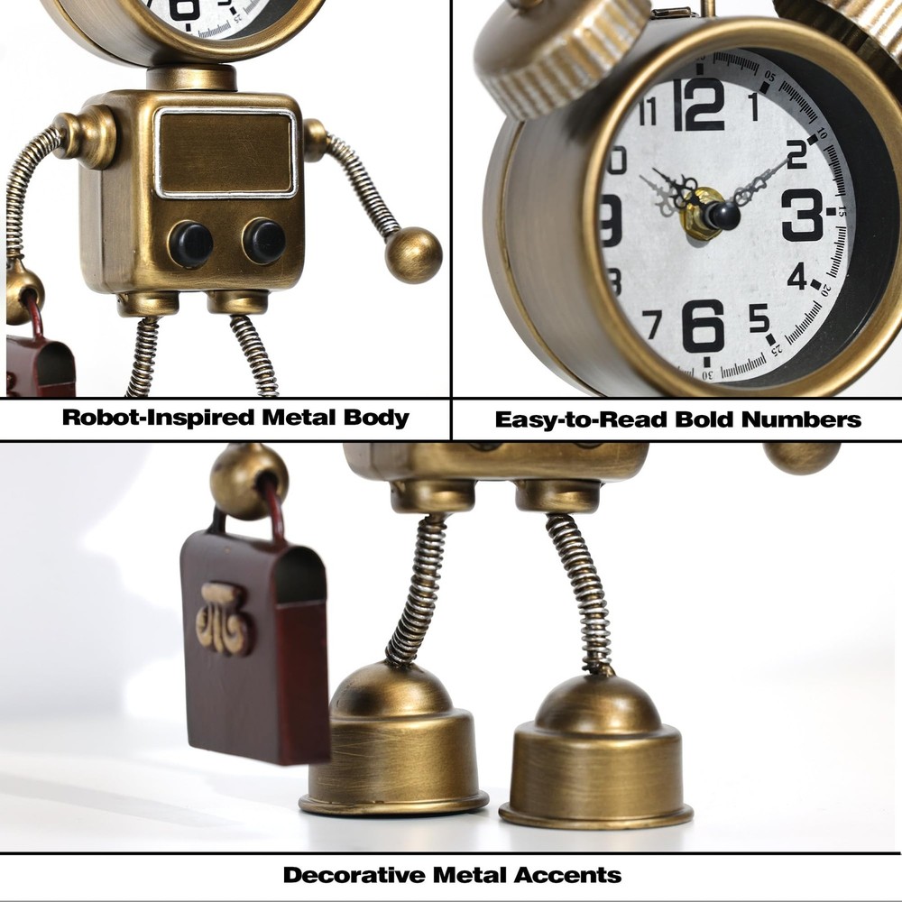 AYRELY® Industrial Steampunk Robot Table Clock,Battery Operated Large, Copper
