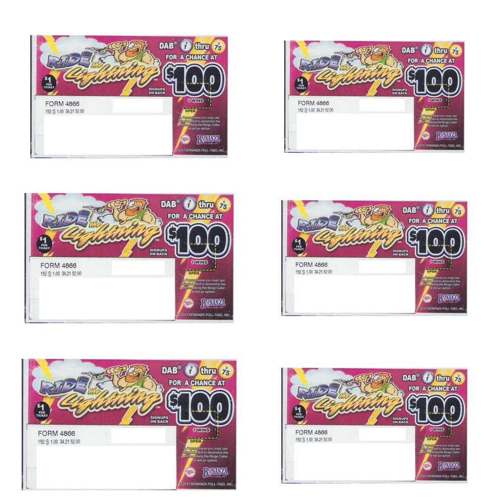 Pull Tab Ticket - Hard Card - Game- 6 Pack - Ride the Lighting - 152 ct ea