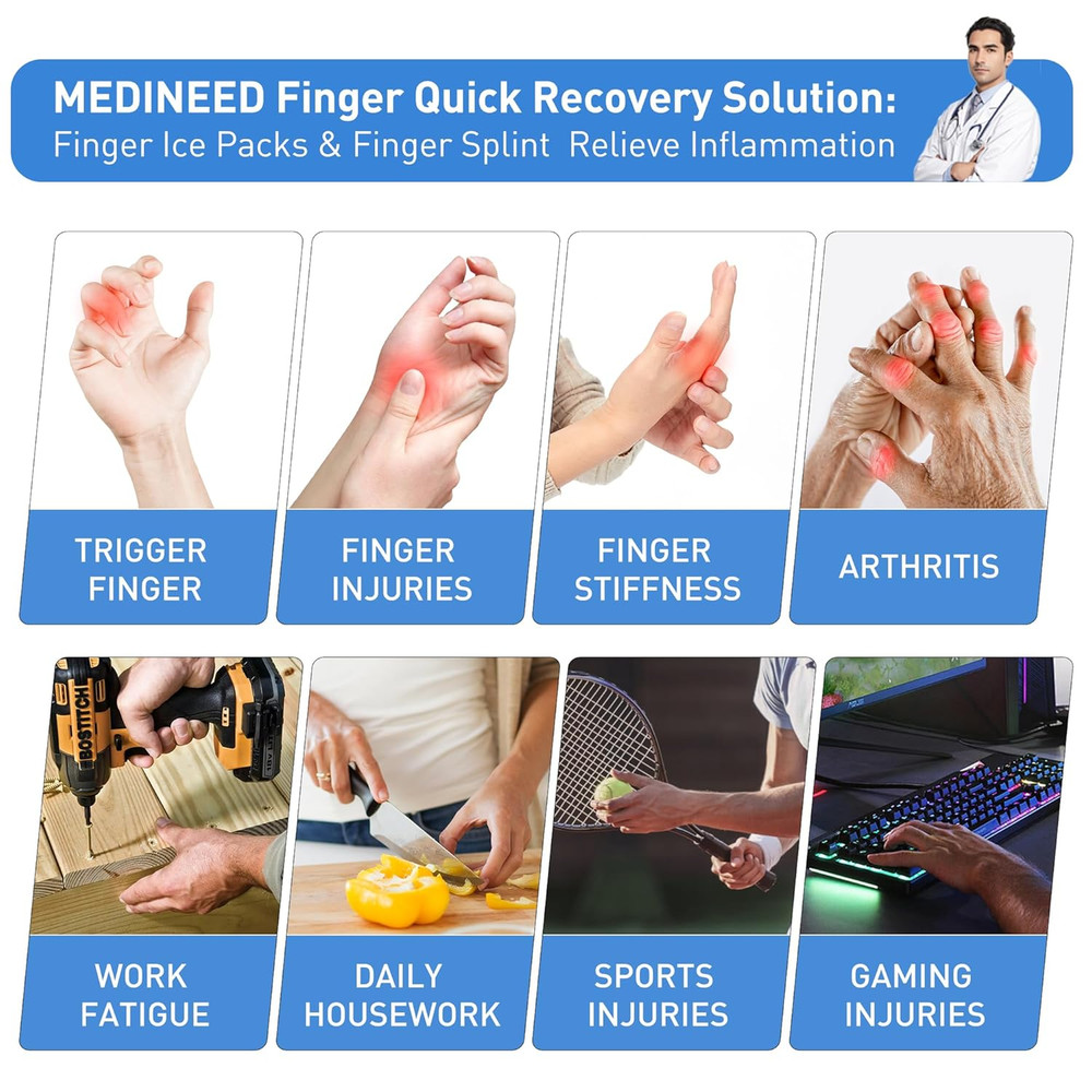 2PCS Finger Ice Pack & 2PCS Trigger Finger Splint, Thumb Splint & Sleeves Col...