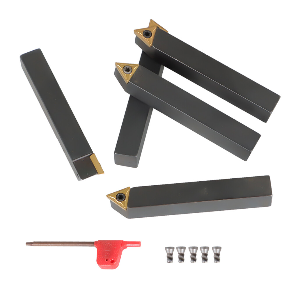5 Pack 3/8" Carbide Indexable Turning Tool Bit With Carbide Inserts For Lathe US