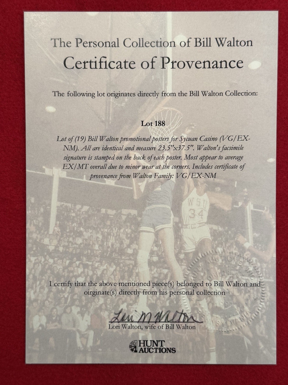 Bill Walton Personally Owned Promotional Sycuan Gene Locklear Basketball Poster