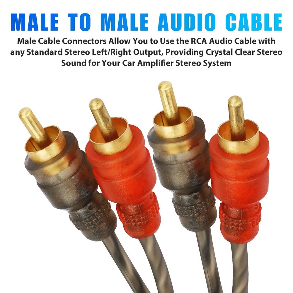 2PCS RCA Cables 2 Channel Twisted 4Ft Shielded Audio Interconnect Amp Wire