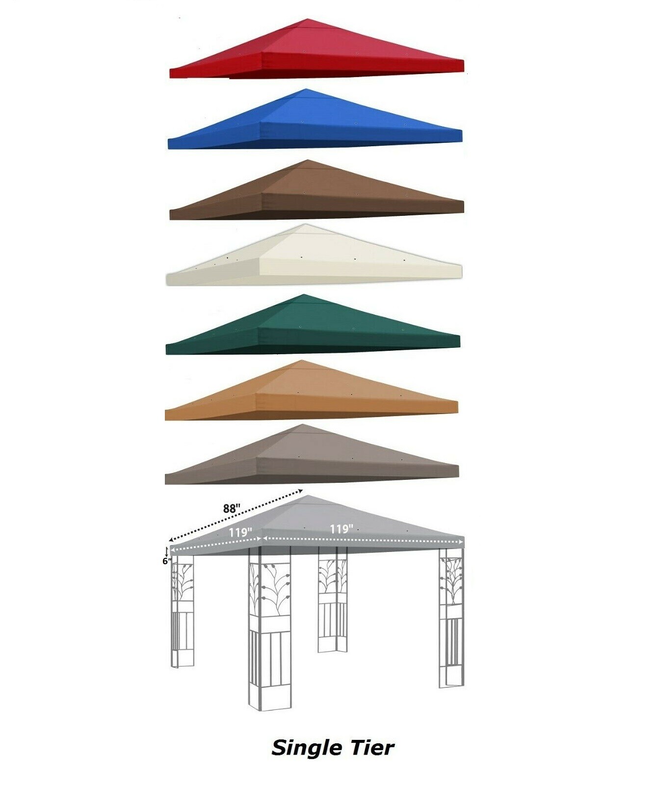 10x10' Single Tier Gazebo Replacement Canopy UV 30+ Patio Outdoor Sunshade Tent