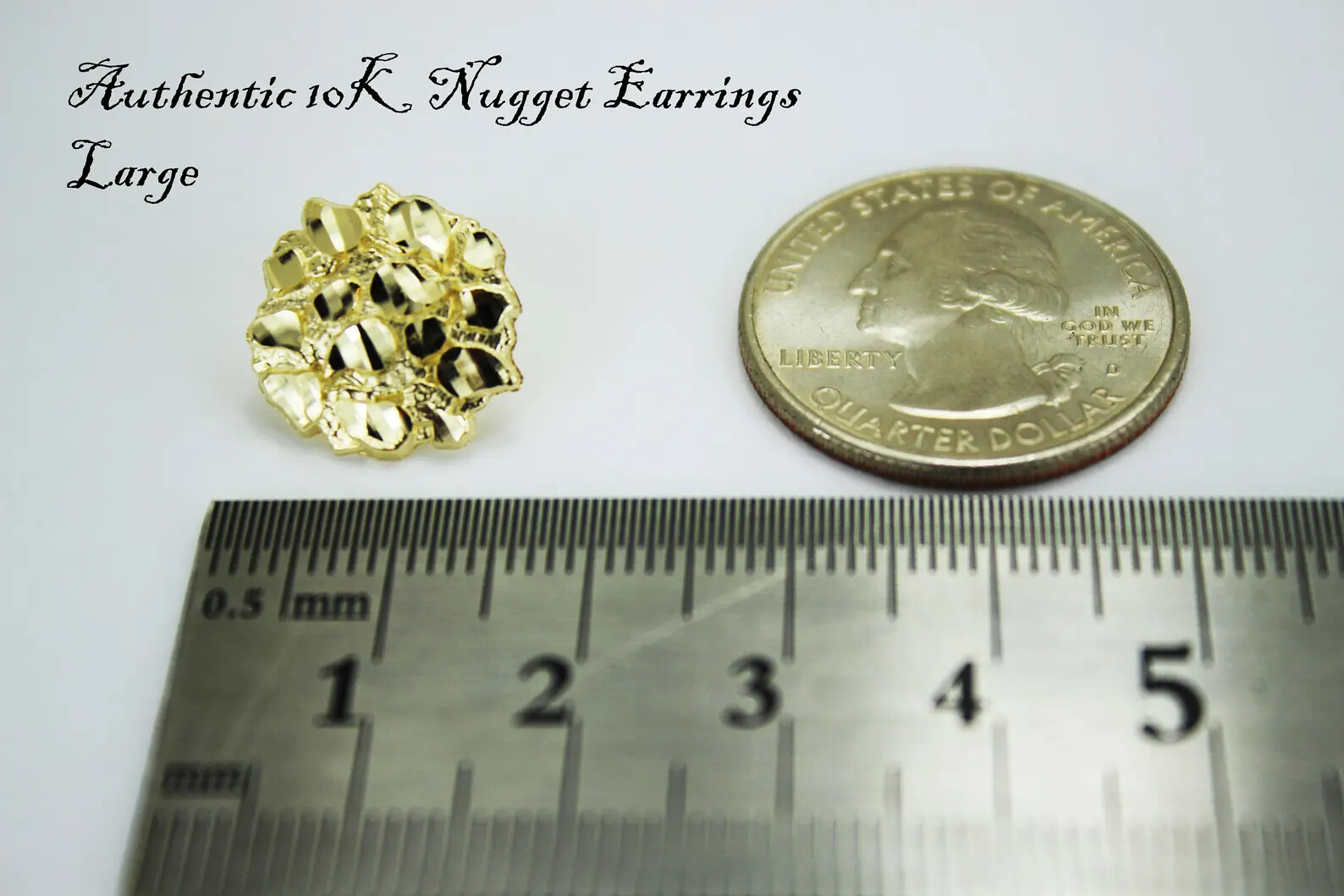 10K Soild Yellow Gold Nugget Round Diamond Cut Stud Earrings for Men Wome