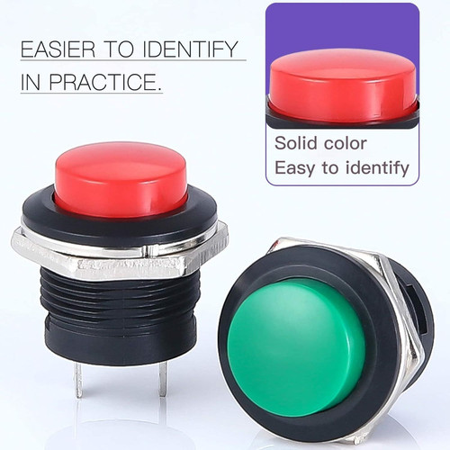 24Pcs 16MM Momentary Push Button on Off Switch Assorted Red Green Yellow...