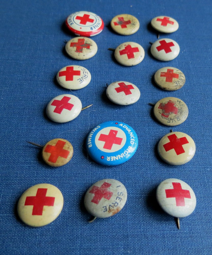 17 OLD RED CROSS PINS BUTTONS