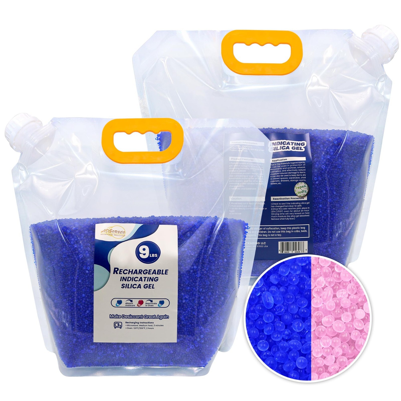 9LBS Adsorbco Desiccant Beads, Indicating Silica Gel Beads (Blue to Pink)