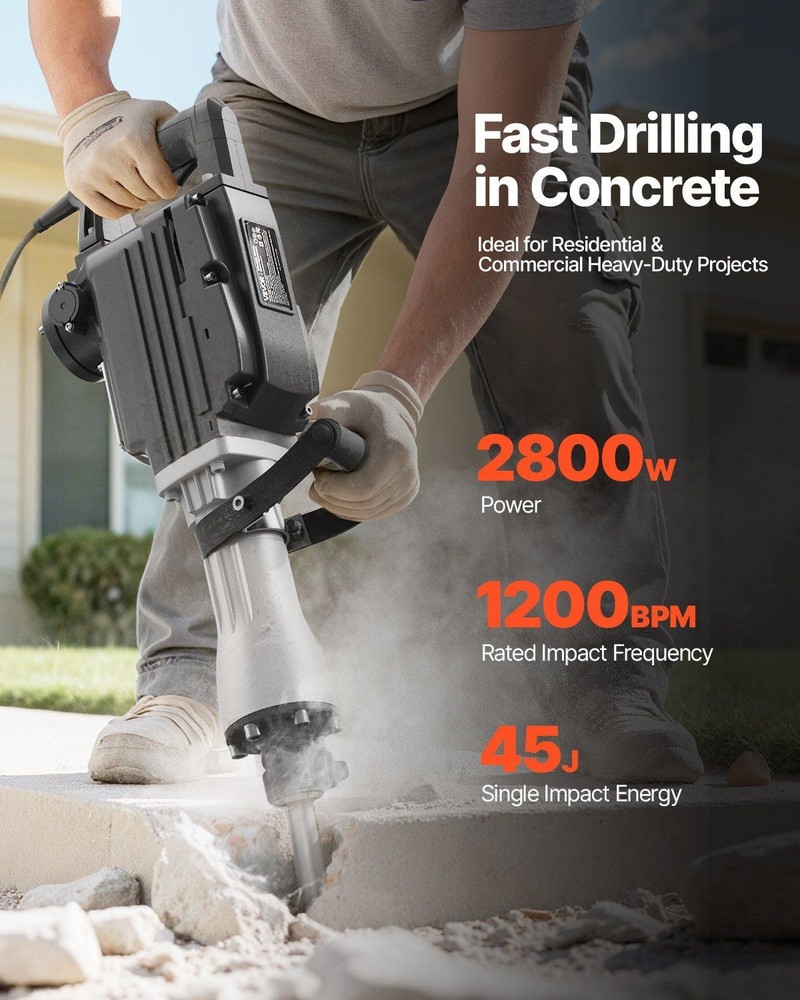 Demolition Jackhammer 2800W 1200BPM Multi-Application Use